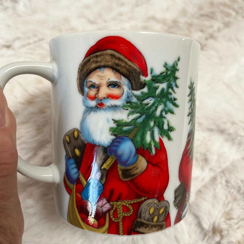Vintage 1982 A Company Of Friends Christmas Santa Coffee Tea Cup Set of (3) Gift